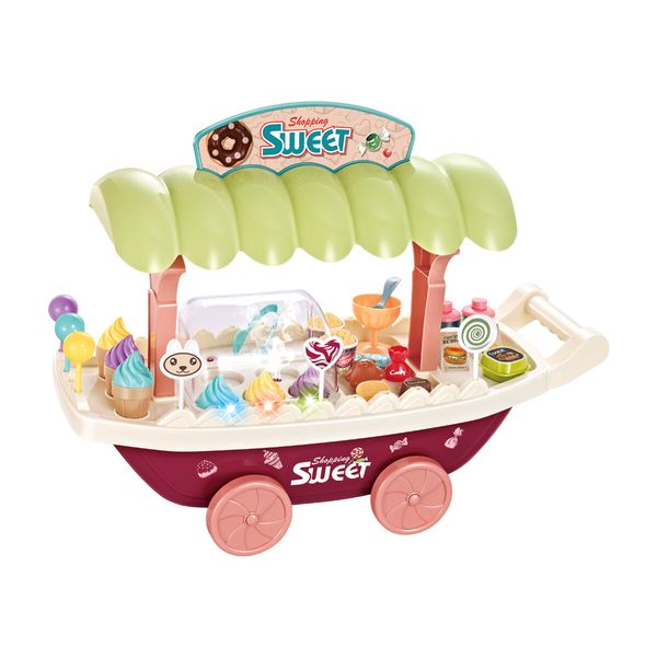 55 PCS Toy Boat Ship Educational Pretend Play Food Toy Set Ice Cream Candy with Light Music Smoke