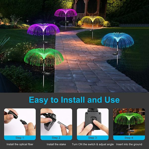 3PCS Solar garden lights, fiber optic lights, jellyfish lights, luminous, charging, and plug-in lawn and garden decorative lights