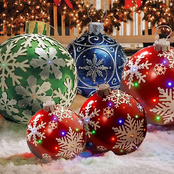 2X Christmas Inflatable Decorated Ball Ornaments for Outdoors XL 60CM BALL Color Red