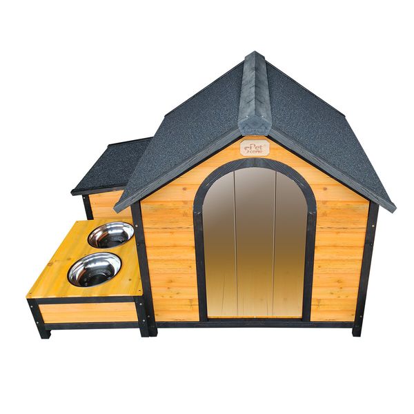 Petscene Dog Kennel Wooden Large Pet House with Door Storage Box Food Bowls