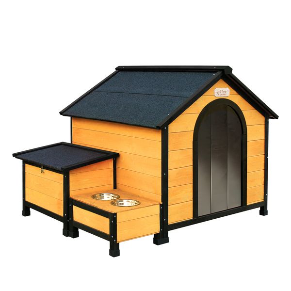 Petscene Dog Kennel Wooden Large Pet House with Door Storage Box Food Bowls