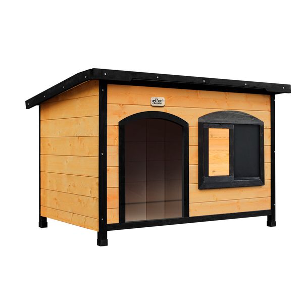 Petscene Dog Kennel Wooden Pet House with Lift Up Roof Door Plastic Curtains Extra Large