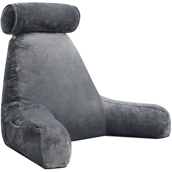 Bed Reading Pillow Husband Cushion Backrest Detachable Neck Roll Shredded Memory Foam Gray