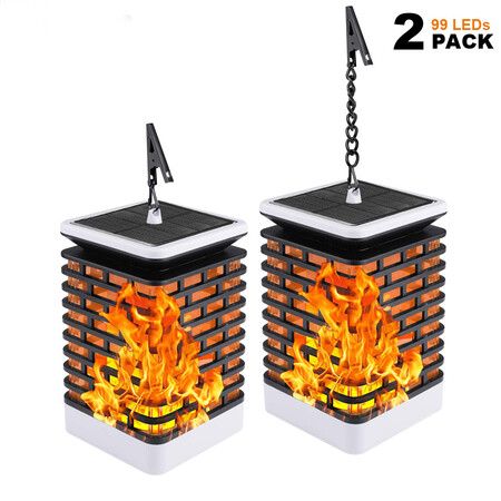 2pcs LED Solar Flame Lights Flickering Outdoor Hanging Lantern Led Solar Garden Light Flame Torch Lamp Decor Lighting