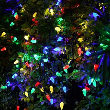 Solar Christmas Lights Outdoor C6 Strawberry String Lights for Christmas Tree, Holiday, Arbor Decor(Multicolor, 8 Modes)