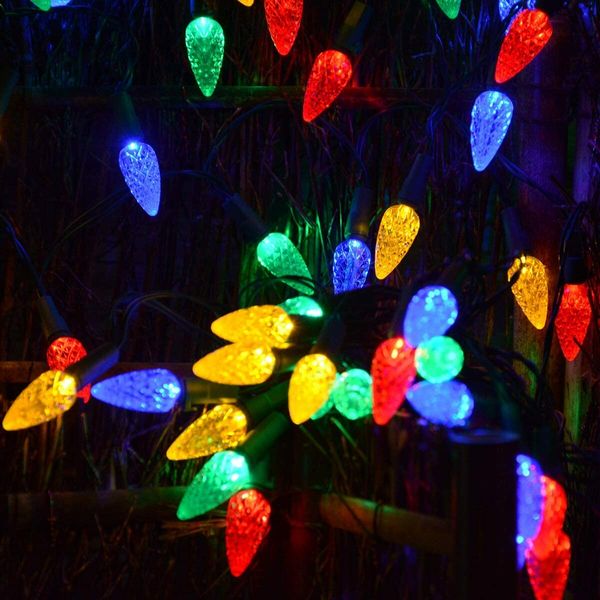 Solar Christmas Lights Outdoor C6 Strawberry String Lights for Christmas Tree, Holiday, Arbor Decor(Multicolor, 8 Modes)