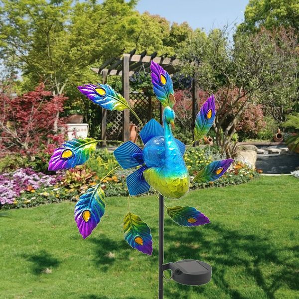 Solar Wind Spinner Outdoor Metal Peacock Solar Light for Garden Decor Yard Windmills