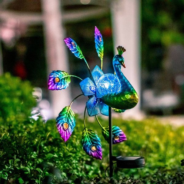 Solar Wind Spinner Outdoor Metal Peacock Solar Light for Garden Decor Yard Windmills