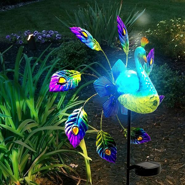 Solar Wind Spinner Outdoor Metal Peacock Solar Light for Garden Decor Yard Windmills