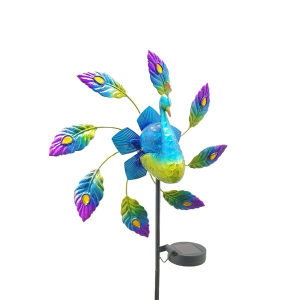 Solar Wind Spinner Outdoor Metal Peacock Solar Light for Garden Decor Yard Windmills