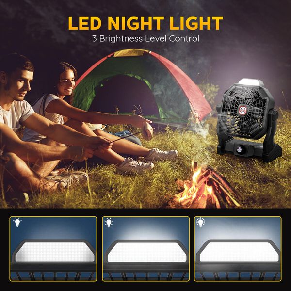 Outdoor Camping Fan 2in1 Light LED Lantern Portable Tent Desk USB Powered Rechargeable Battery 3 Brightness Black 