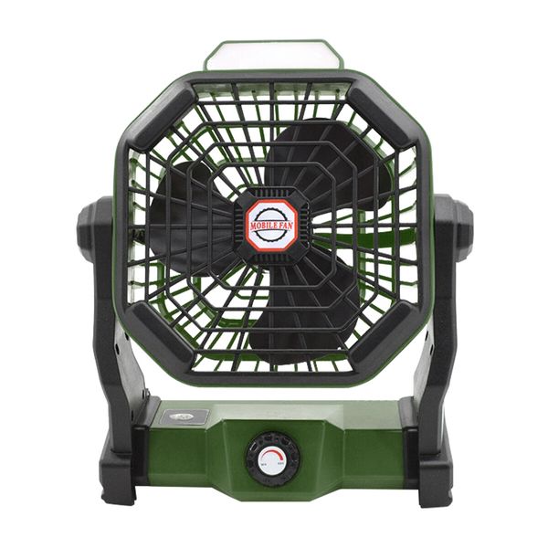 Outdoor Camping Fan Light 2in1 with LED Lamp Portable Tent USB Powered Rechargeable Battery 3 Brightness Green