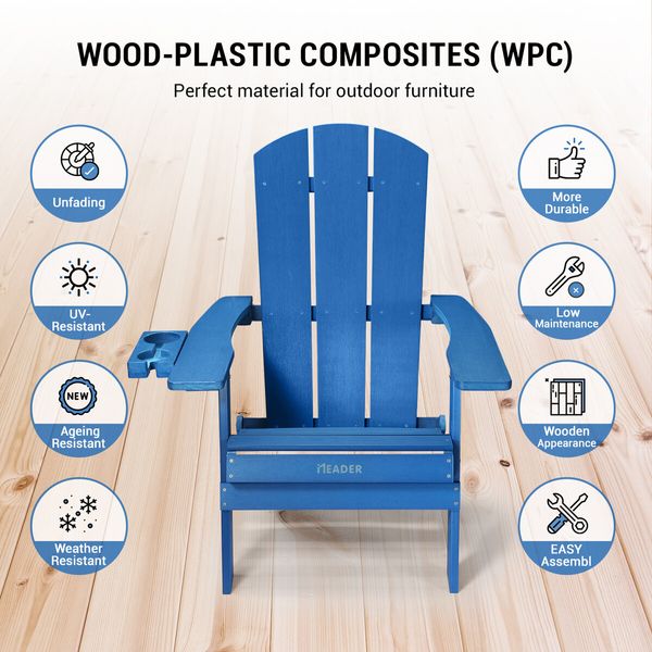 Neader Occasional Adirondack Chair Reclining Folding Outdoor Lounging Furniture Blue