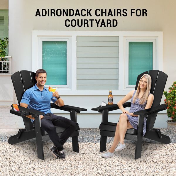 Neader Adirondack Chair Reclining Foldable Occasional Outdoor Lounging Furniture Black 