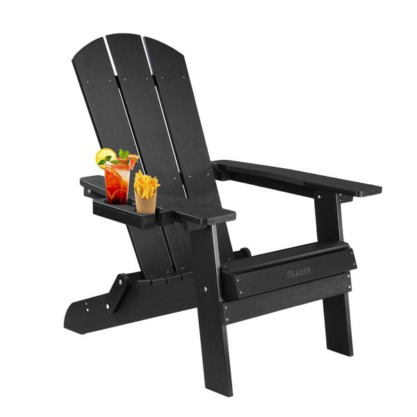 Neader Adirondack Chair Reclining Foldable Occasional Outdoor Lounging Furniture Black 