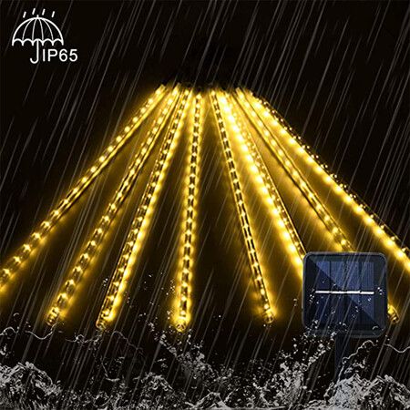 Solar Meteor Shower Rain Lights,  LED String Lights For Xmas Tree Holiday Party Patio Decoration(Warm White)