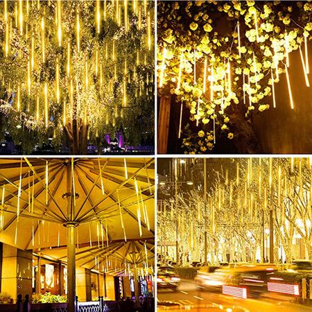 Solar Meteor Shower Rain Lights,  LED String Lights For Xmas Tree Holiday Party Patio Decoration(Warm White)