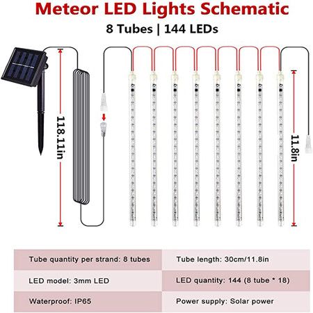 Solar Meteor Shower Rain Lights,  LED String Lights For Xmas Tree Holiday Party Patio Decoration(Warm White)