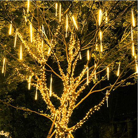 Solar Meteor Shower Rain Lights,  LED String Lights For Xmas Tree Holiday Party Patio Decoration(Warm White)