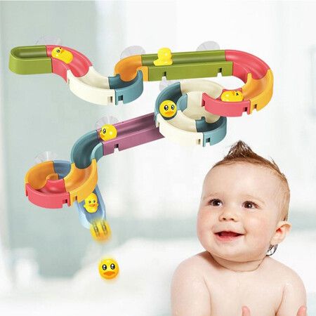 Toy Bath Toys Fun DIY Slide Indoor Waterfalls Track Stick To Wall Bathtub Toys 48PCS