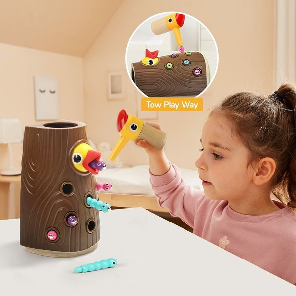 Hungry Woodpecker Toy for 2 3 Year Olds Girls and Boys Gifts Montessori Toddlers Toy Magnetic Game, Sensory, Feeding, Preschool Learning Toys