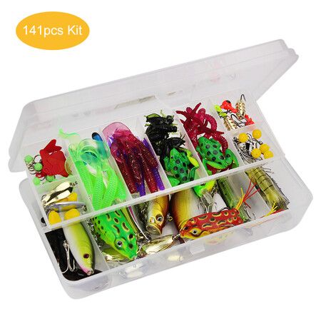 141pcs Fishing Accessories Kit Fishing Lures Baits Crankbait Swimbaits Jig Hooks Fishing Gear Lures Kit Set with Tackle Box