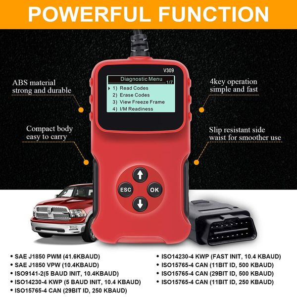 Car OBD2 Scanner Code Reader Car Engine Fault Code Reader Car Diagnostic Scan Tool for All OBD II Protocol Cars Since 1996