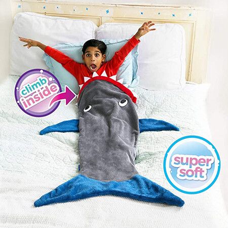 Children's Shark Tail Sleeping Bag Flannel Autumn and Winter Thick and Warm, Suitable for 3-10 Years Old