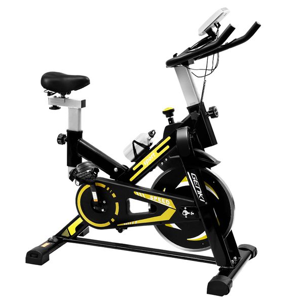 Genki Exercise Bike Shock Absorbing Stationary Spin Bicycle Indoor Cycling Training Black Yellow