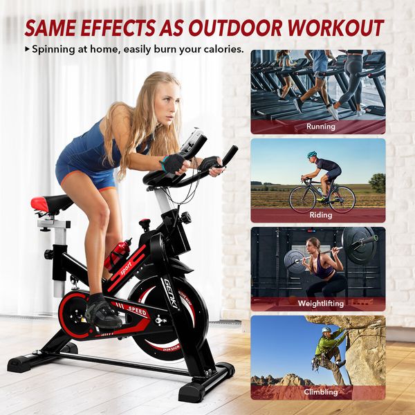 Genki Indoor Cycling Exercise Bike Stationary Spin Bicycle Shock Absorbing Training Red