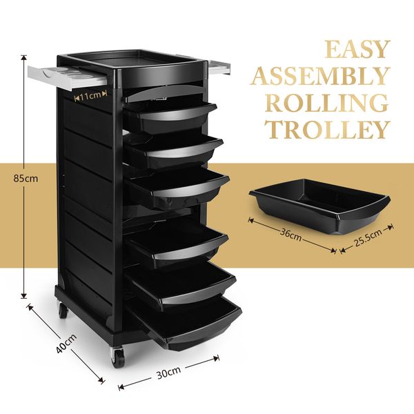 Salon Storage Trolley Tool Cart Hairdressing Furniture Rolling on Wheels 7 Tiers 6 Trays