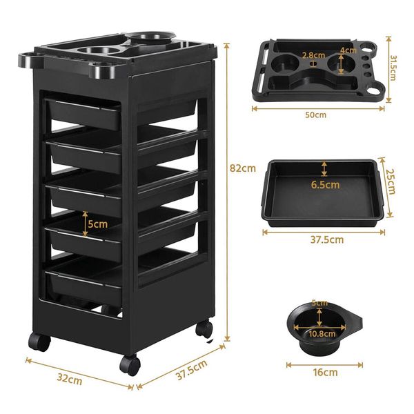 Hairdressing Trolley Storage Rolling Tool Cart Salon Furniture on Wheels 6 Tiers 5 Tray