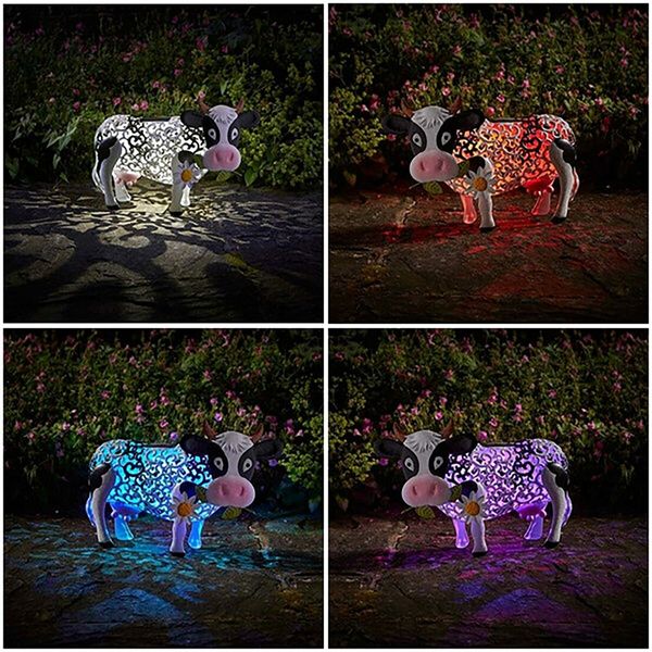 Cow Solar Light,Smart Resin Daisy Cow LED Solar Light 30x20x18cm