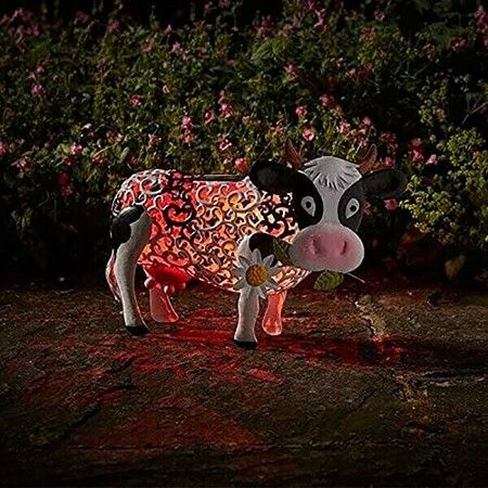 Cow Solar Light,Smart Resin Daisy Cow LED Solar Light 30x20x18cm