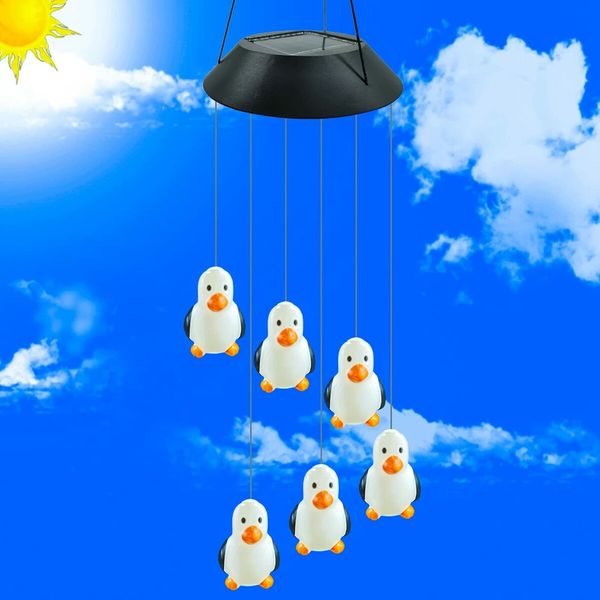 Color Wind Chime Color Changing Solar Penguin Wind Chime Waterproof Lights for Garden Home Outdoor