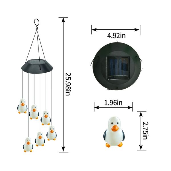 Color Wind Chime Color Changing Solar Penguin Wind Chime Waterproof Lights for Garden Home Outdoor