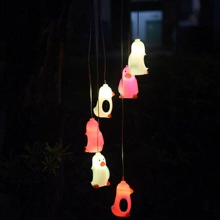 Color Wind Chime Color Changing Solar Penguin Wind Chime Waterproof Lights for Garden Home Outdoor