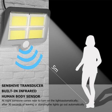 COB 128 LED Solar Powered Motion Sensor Wall Light Outdoor Garden Security Night Wall Split Solar Lamp 1/3 Modes