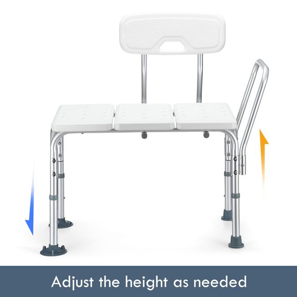 Adjustable Shower Chair Bath Seat Stool Medical Tub Transfer Bench with Armrest Backrest Elderly Disability Mobility Aid