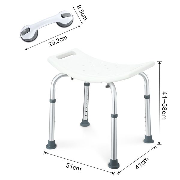 Adjustable Shower Chair Seat Bath Stool Bench with Assist Grab Bar Aid for Elderly Disabled