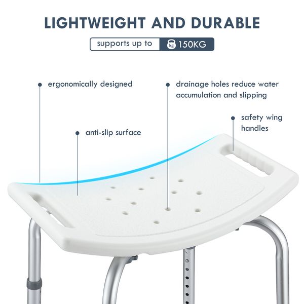 Adjustable Shower Chair Seat Bath Stool Bench with Assist Grab Bar Aid for Elderly Disabled