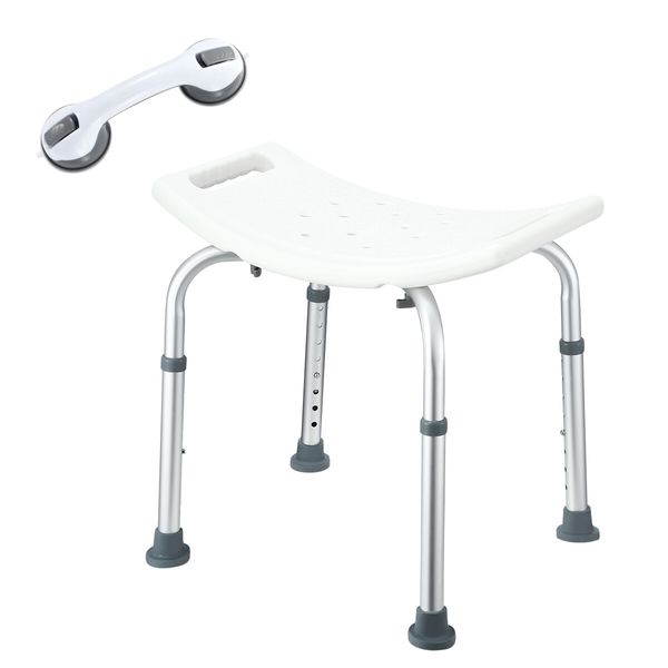 Adjustable Shower Chair Seat Bath Stool Bench with Assist Grab Bar Aid for Elderly Disabled