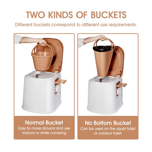 7L Camping Toilet Portable Travel Outdoor Porta Potty Detachable Inner Bucket Paper Holder Phone Storage