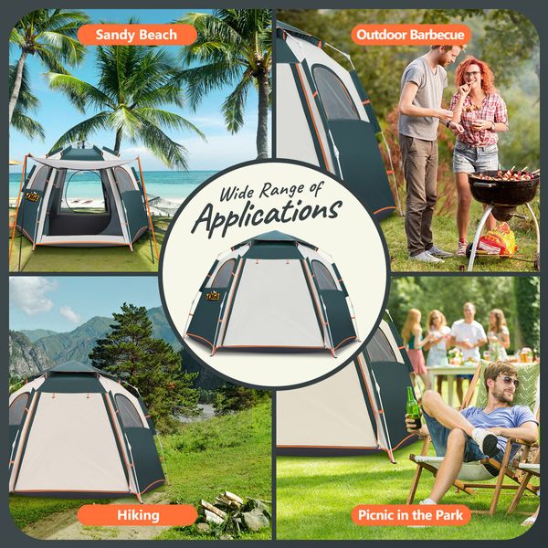 OGL 5 Person Tent Camping Beach Shelter Instant Pop Up Family Sun Shade 270x230x155cm Green White