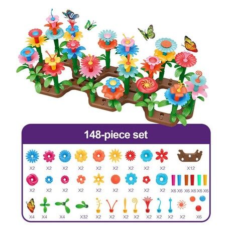 148pcs set DIY Educational Flower Arrangement Toys Creative Colorful Interconnecting Blocks Building Garden Game for Kids