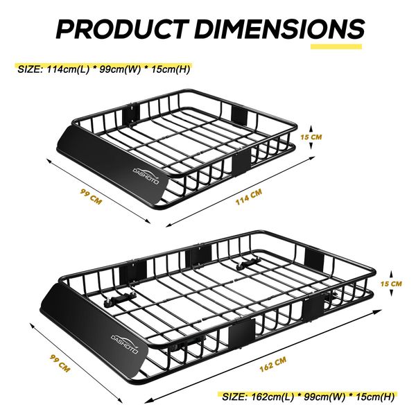 Universal Roof Rack Cargo Storage Basket Car Luggage Carrier Holder Powdered Steel 115kg Black