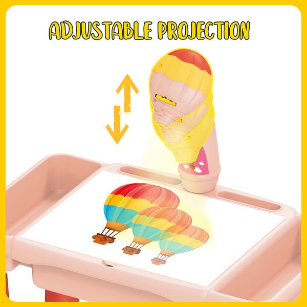 Kids LED Projector Drawing Table Painting Board Projection Desk Toy with Music and Storage