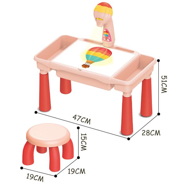 Kids LED Projector Drawing Table Painting Board Projection Desk Toy with Music and Storage