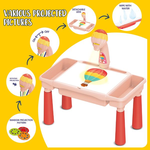 Kids LED Projector Drawing Table Painting Board Projection Desk Toy with Music and Storage