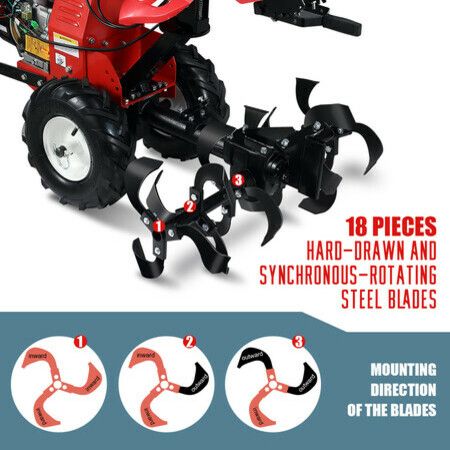 Tiller Cultivator Rotary Self Propelled Plough Rototiller Garden Tool 8HP 212CC